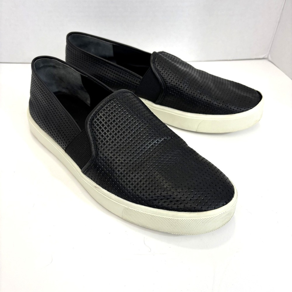 Vince Perforated Leather Slip On Shoes Womens Size 7 37 Black Casual Sneakers